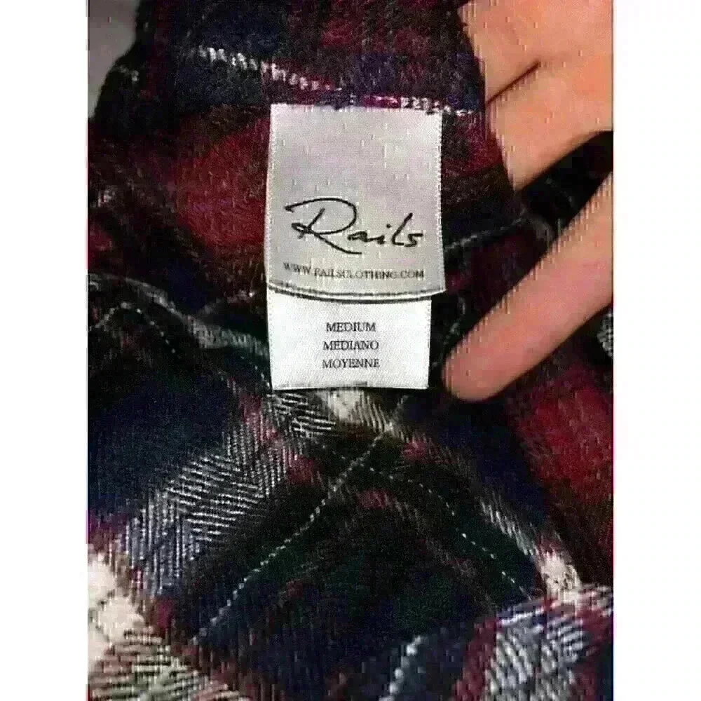 Rails Navy Blue and Red Girls Size M Checkered Plaid Long Sleeve Button-Up Shirt - Picture 5 of 7
